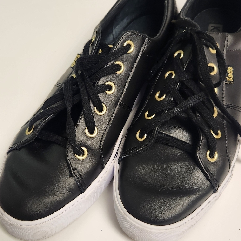 Keds Black Leather Sneakers with Gold Accents